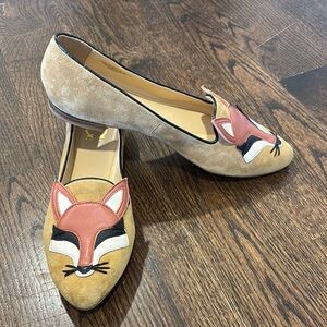 Tan and Black Fox Flats with Suede Finish